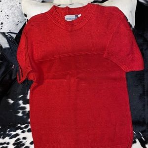 Vintage Diversity Essentials Short Sleeve Sweater ~ Size Medium Petite ~ Red